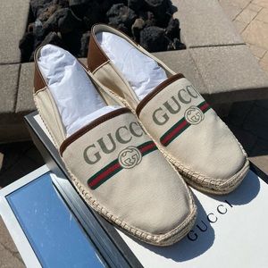 New! Men’s Gucci Leather & Canvas Logo Espadrilles